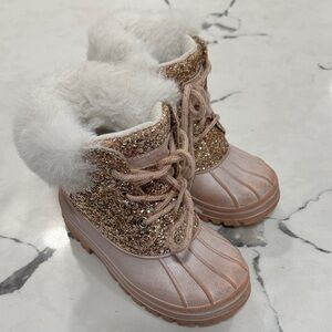 Sparkly Gold Kids Boots with Faux Fur Lining - Size Toddler 10